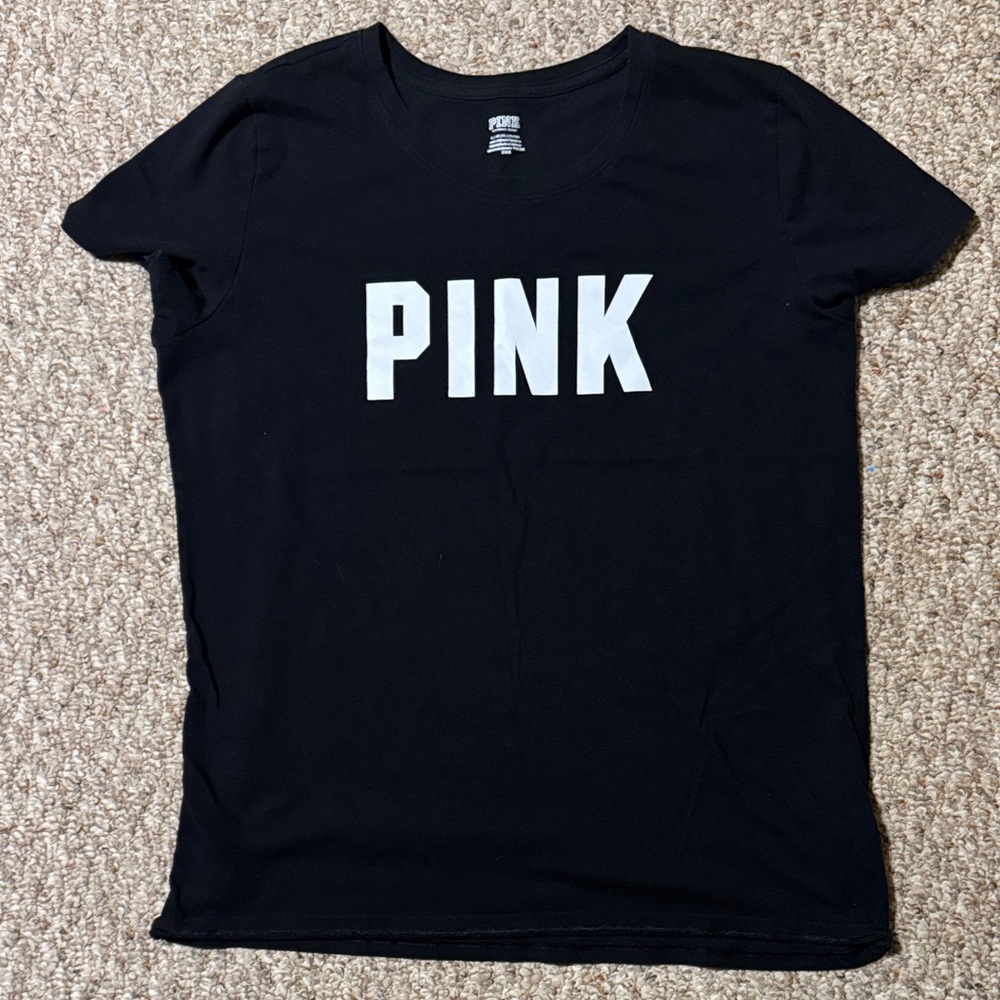 PINK Victoria's Secret Black Tee with White Logo